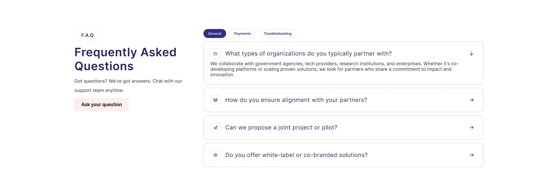 Global Alliant FAQ section design for quick answers