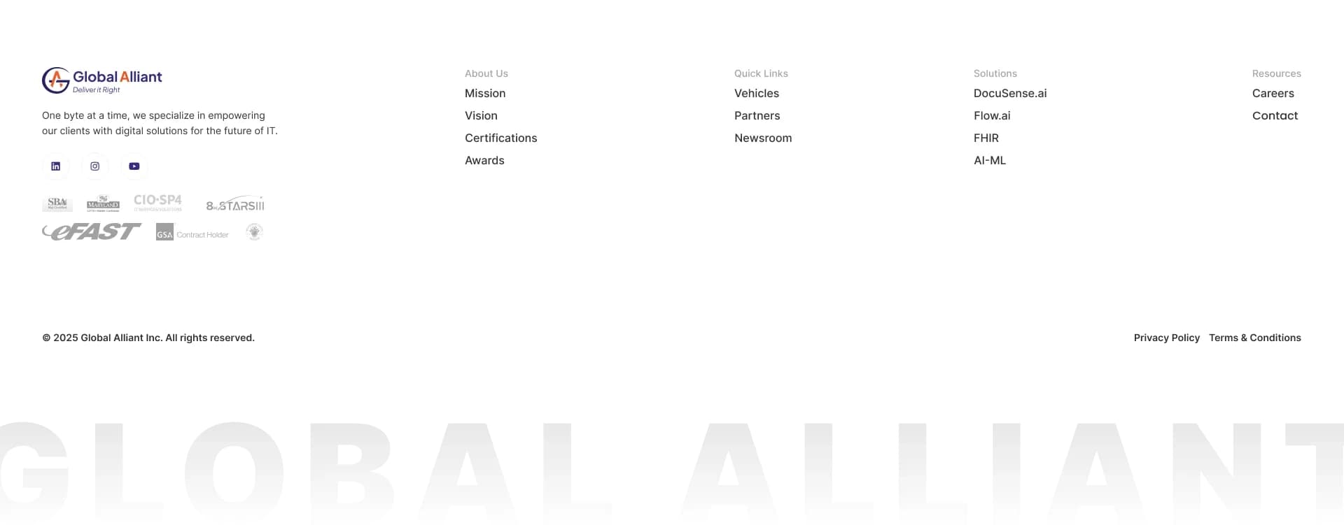 Global Alliant organized website footer serving as a secondary navigation system