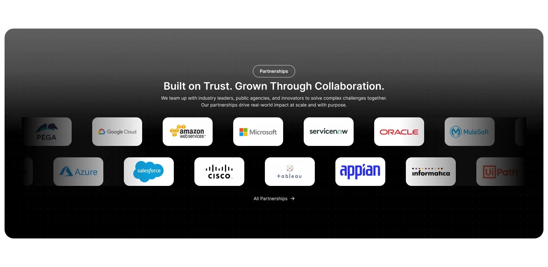 Global Alliant company mission statement section with overlapping image layout