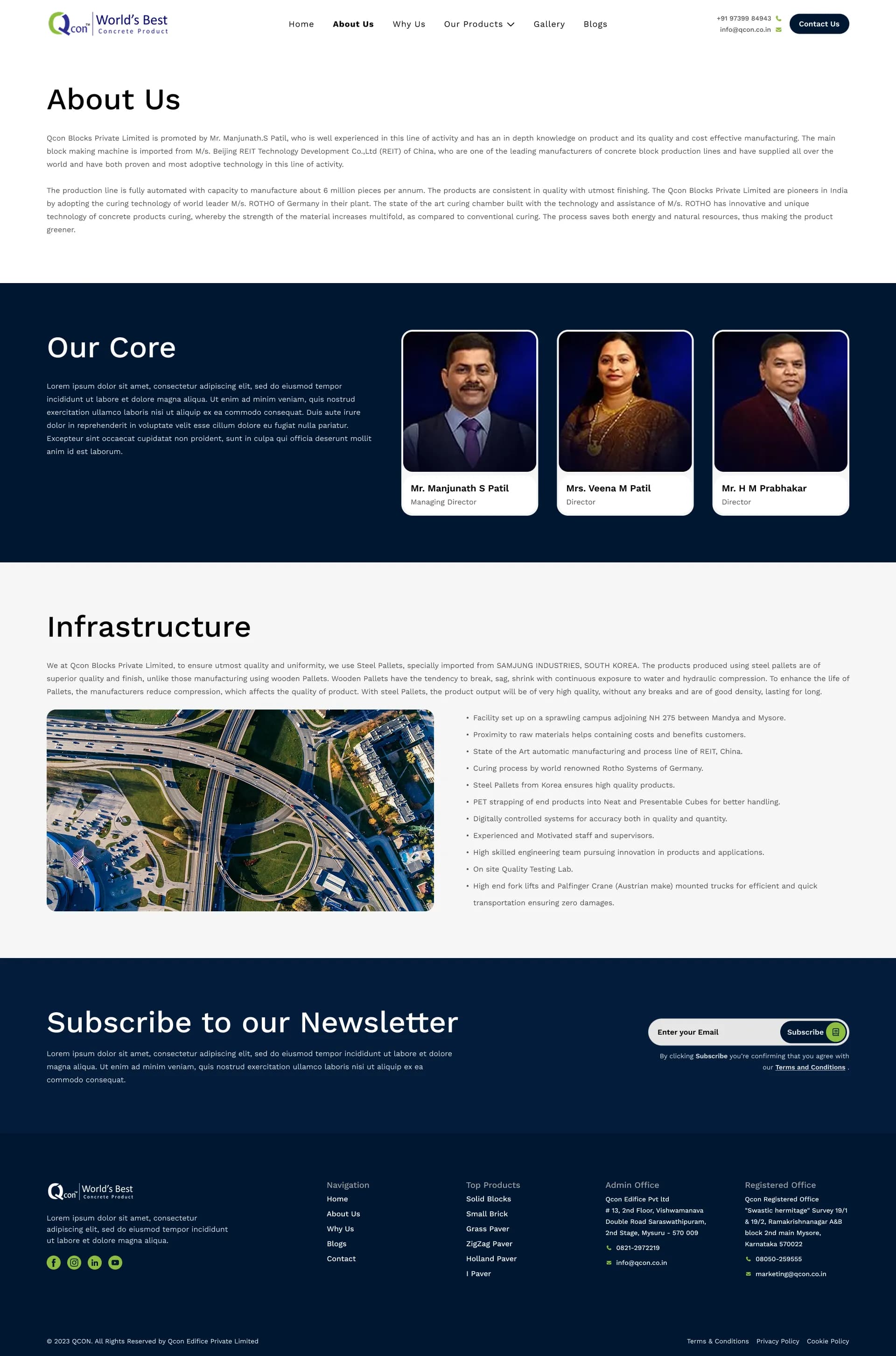 QCon dedicated corporate identity and legacy page design