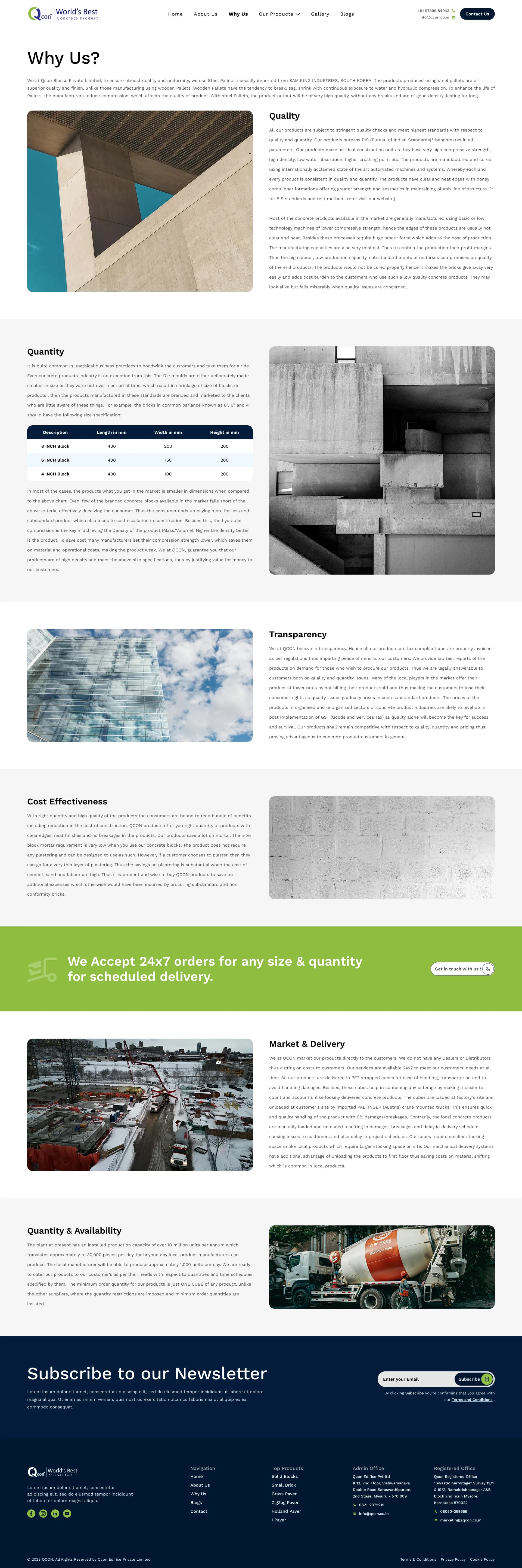 QCon unique selling proposition page featuring succinct bullet points and visual data