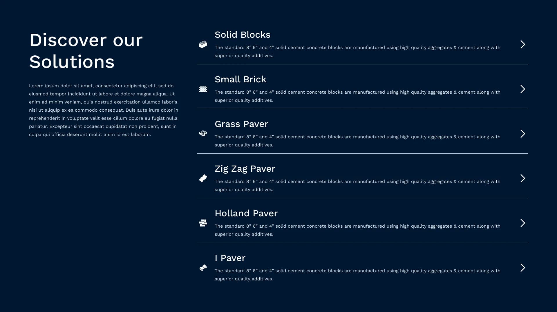 QCon modular card-based services and solutions section for easy scanning