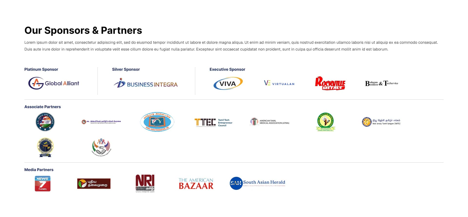 Tamil Economic Conference sponsors section