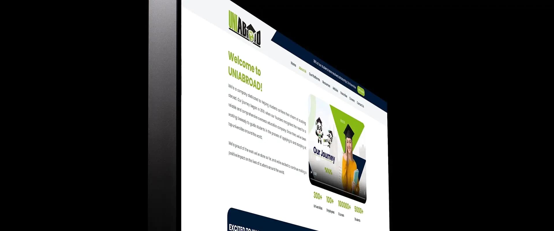 Uniabroad UI design iteration showing low fidelity to high fidelity wireframe progression