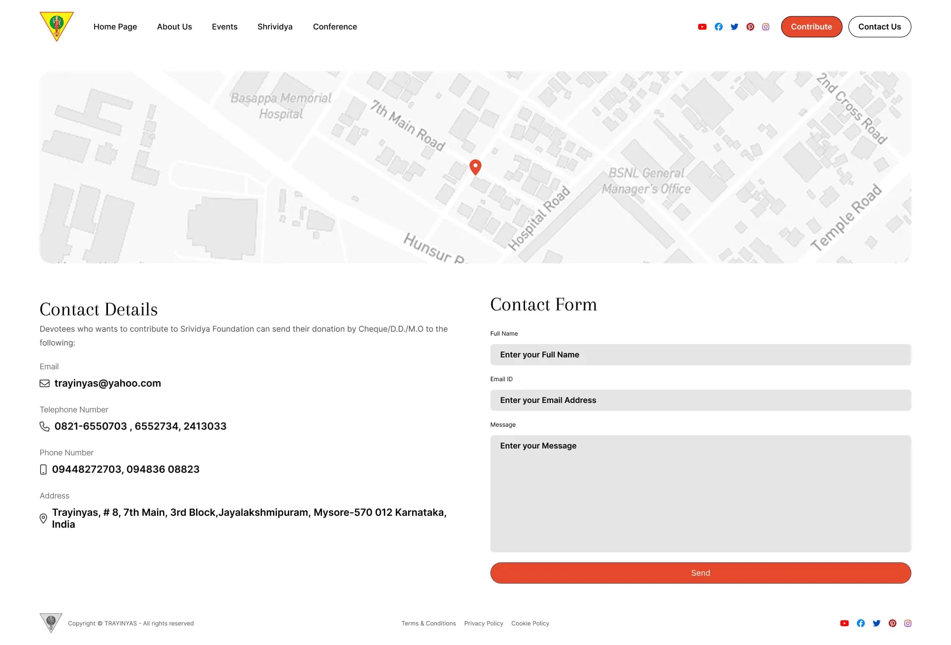 Trayinyas contact page with clear communication channels and forms